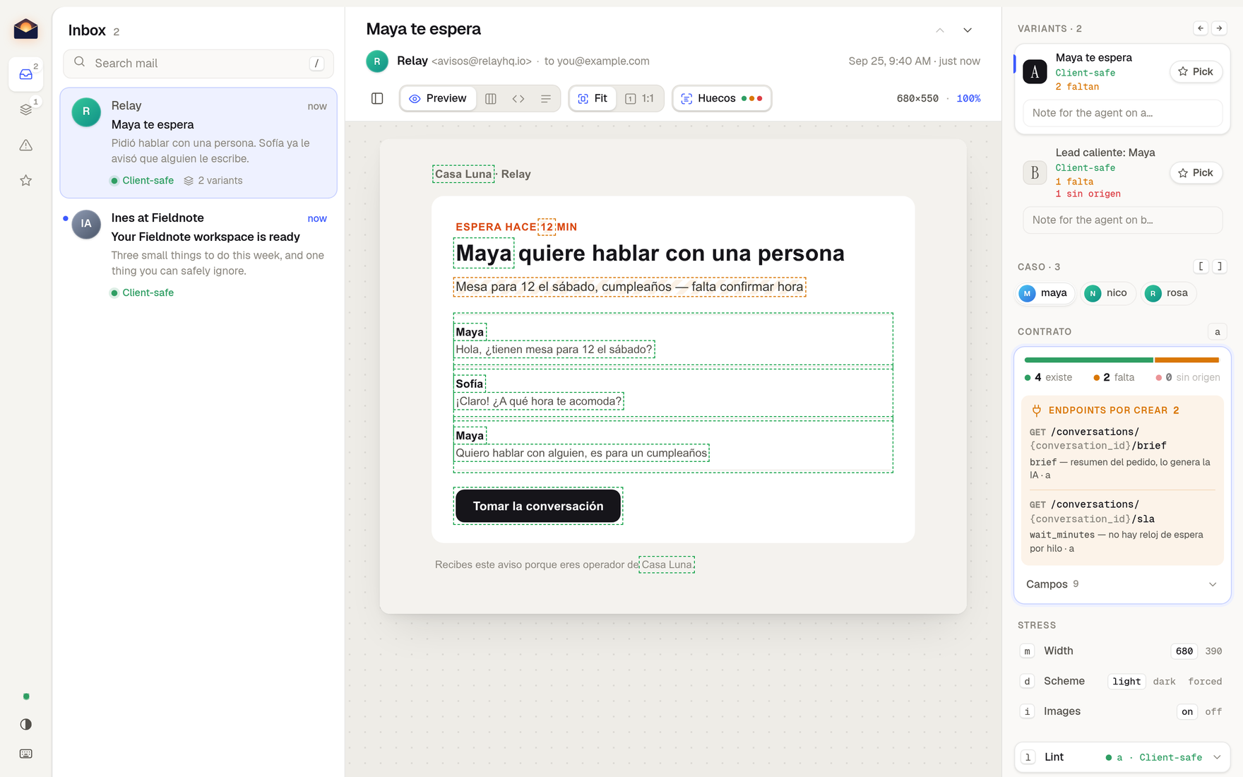 Huecos mode: every field outlined by where its data comes from